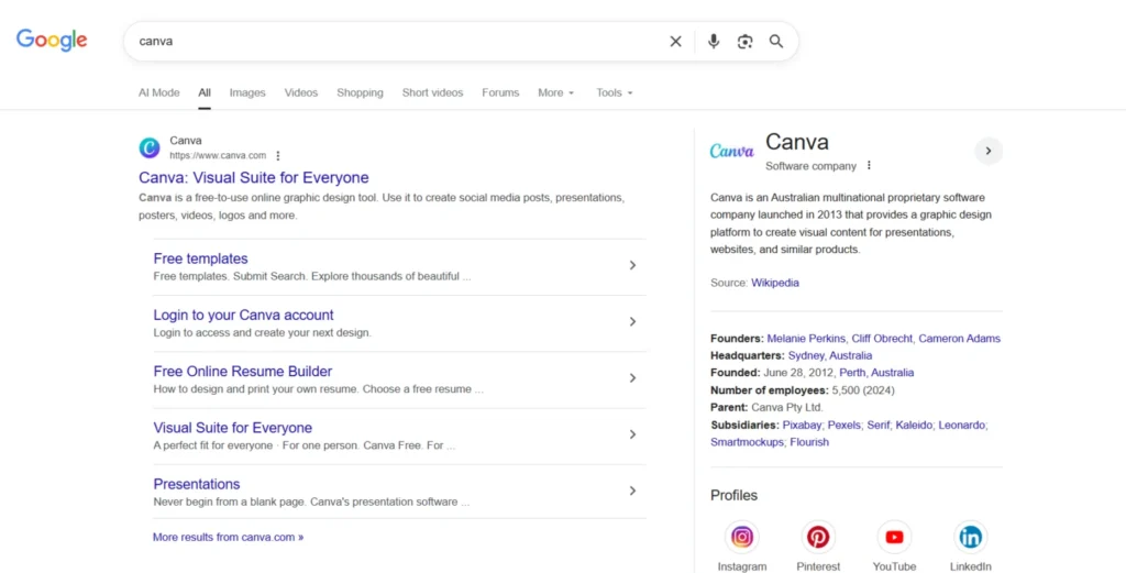 canva website search result in google