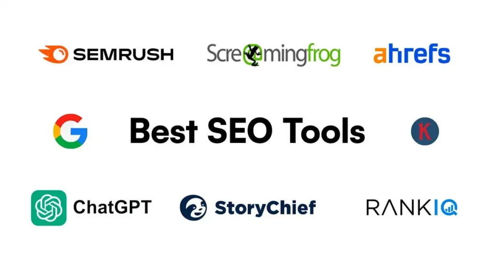 image showing some different type of seo tools like semrush, screamingfrog, ahrefs etc.