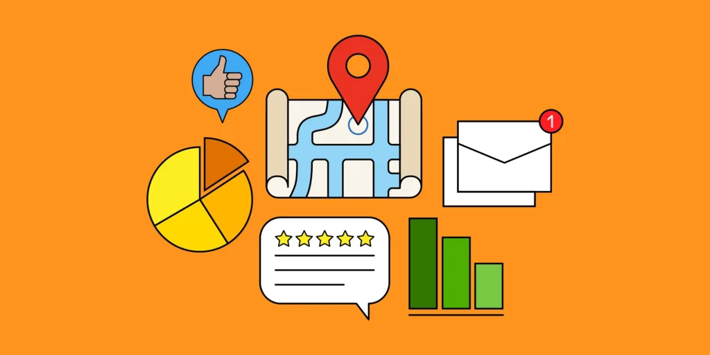 image showing some tools for local seo like mail, google map, chart etc