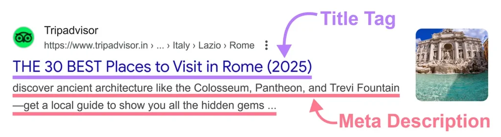 image describing meta title and meta description in google