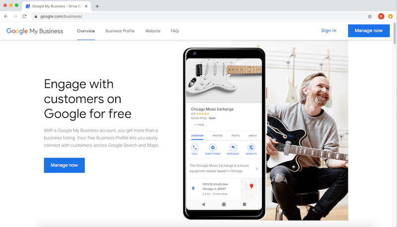 homepage of Google my business Profile.